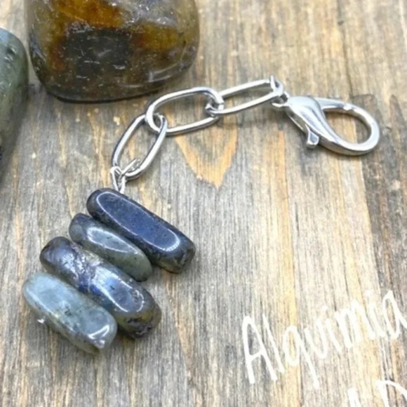 Gifts Labradorite chunky nuggets silver keychain/card holder Bag charms - Picture 4 of 6